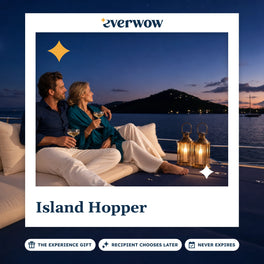 Everwow Island Hopper experience gift photo in a frame, yacht anchored off an island