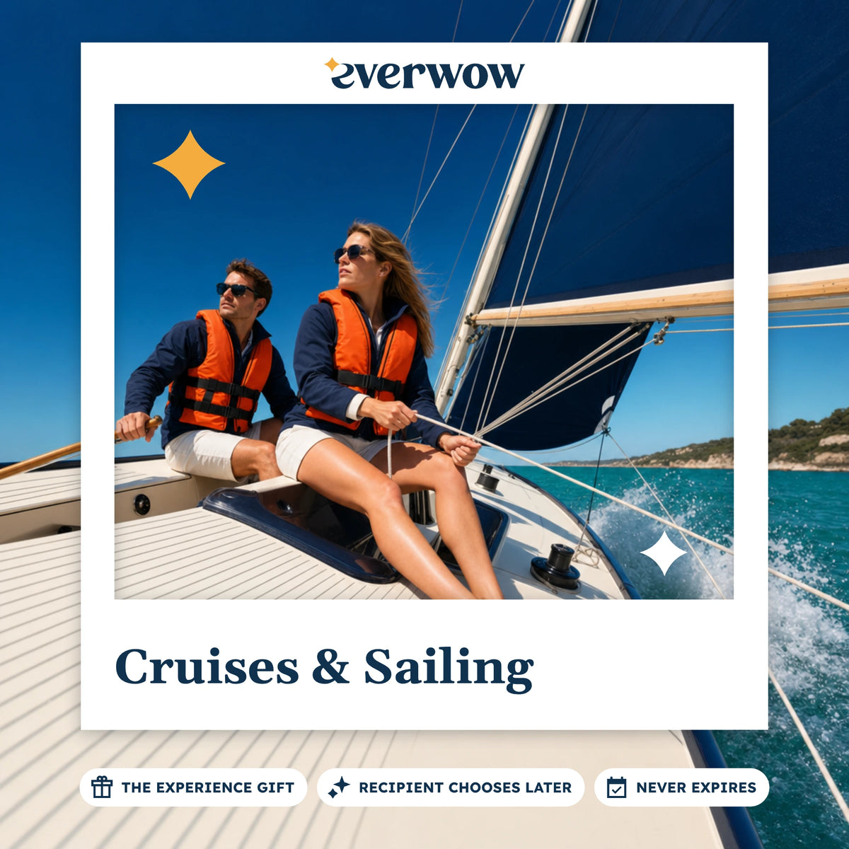 Everwow Cruises & Sailing experience gift photo in a frame, couple sailing a sloop