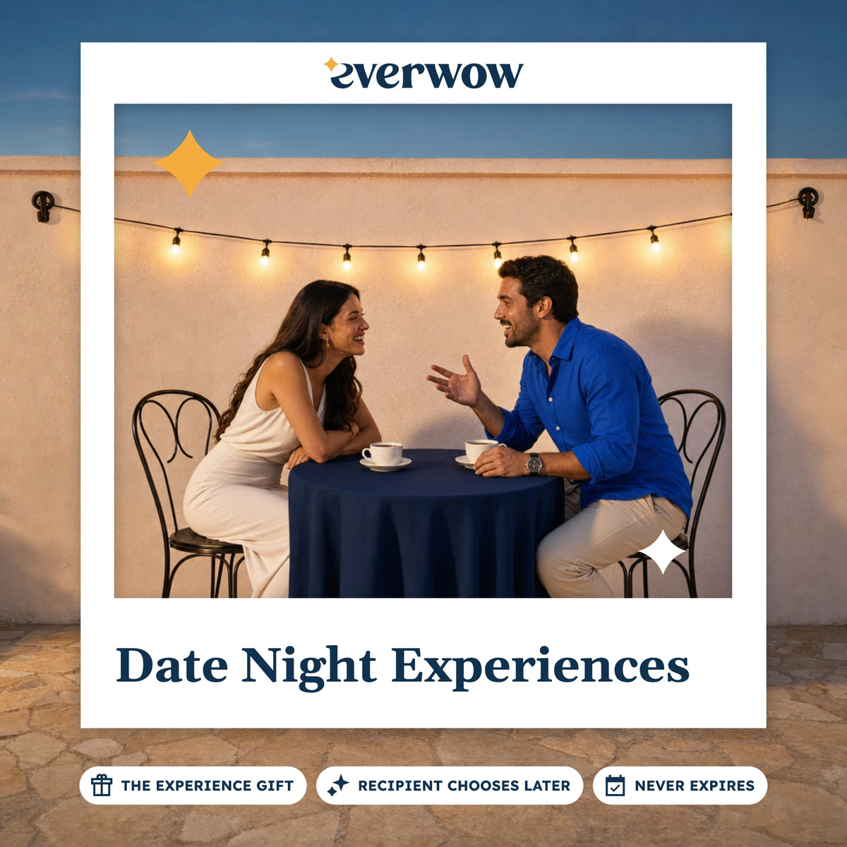 Everwow Date Night Experiences experience gift photo in a frame, cafe under string lights