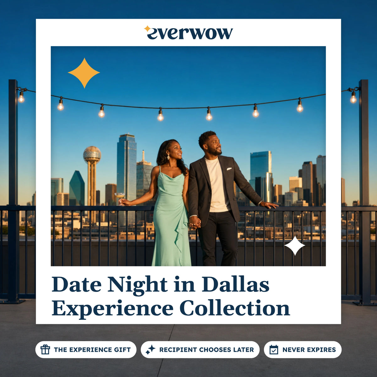 Everwow Date Night in Dallas experience gift photo in a frame, rooftop bar at evening