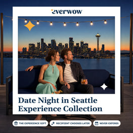 Everwow Date Night in Seattle experience gift photo in a frame, rooftop lounge at dusk