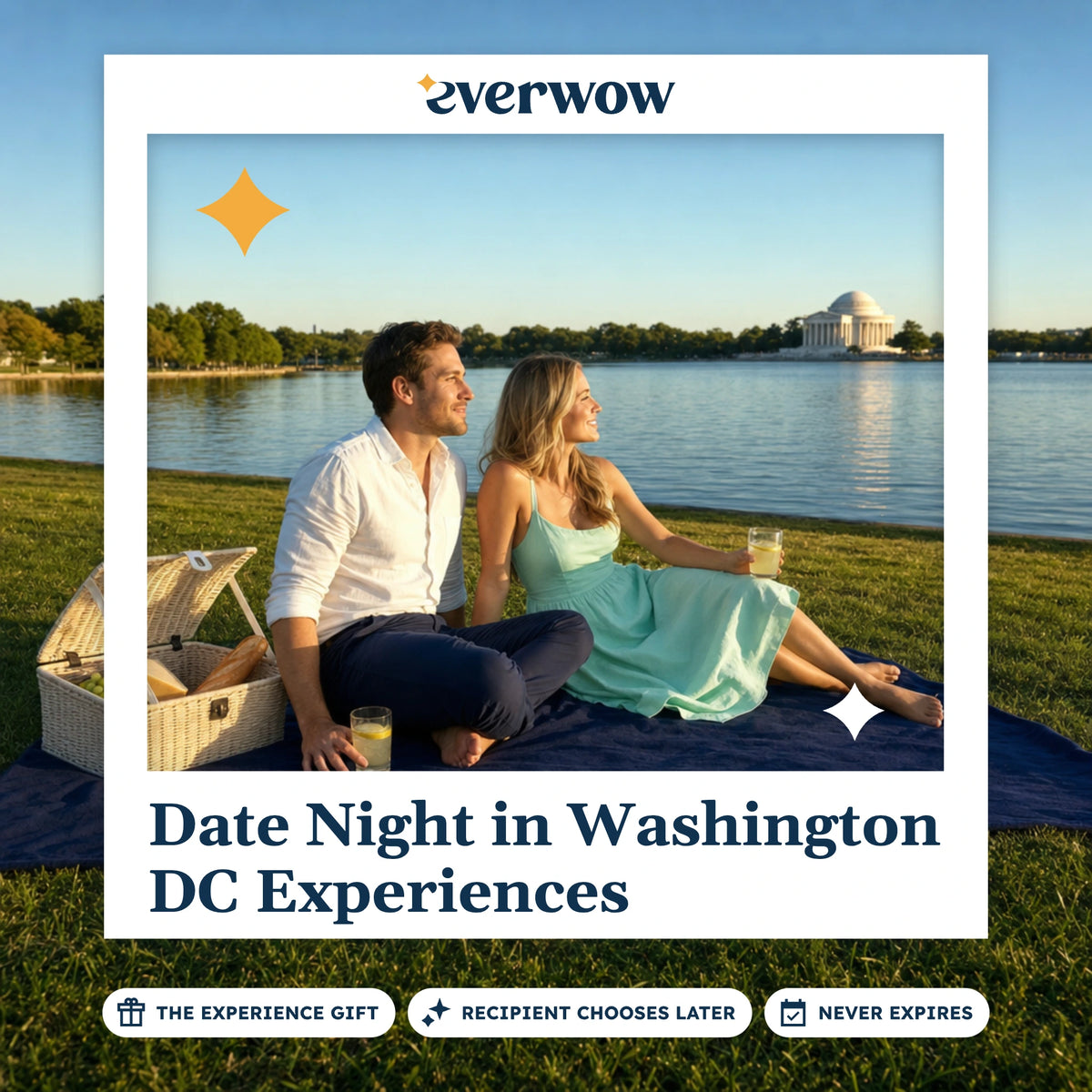 Everwow Date Night in Washington DC experience gift photo in a frame, Tidal Basin picnic