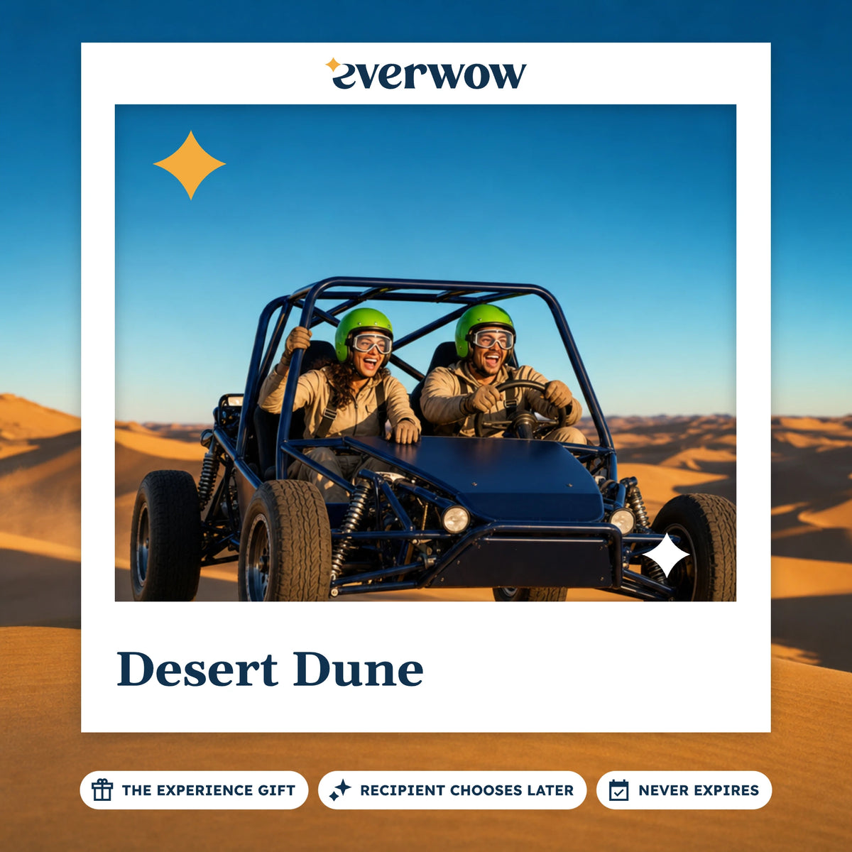 Everwow Desert Dune experience gift photo in a frame, dune buggy on a sand ridge