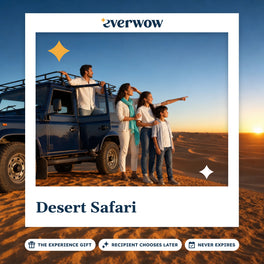 Everwow Desert Safari experience gift photo in a frame, family on a dune at sunset