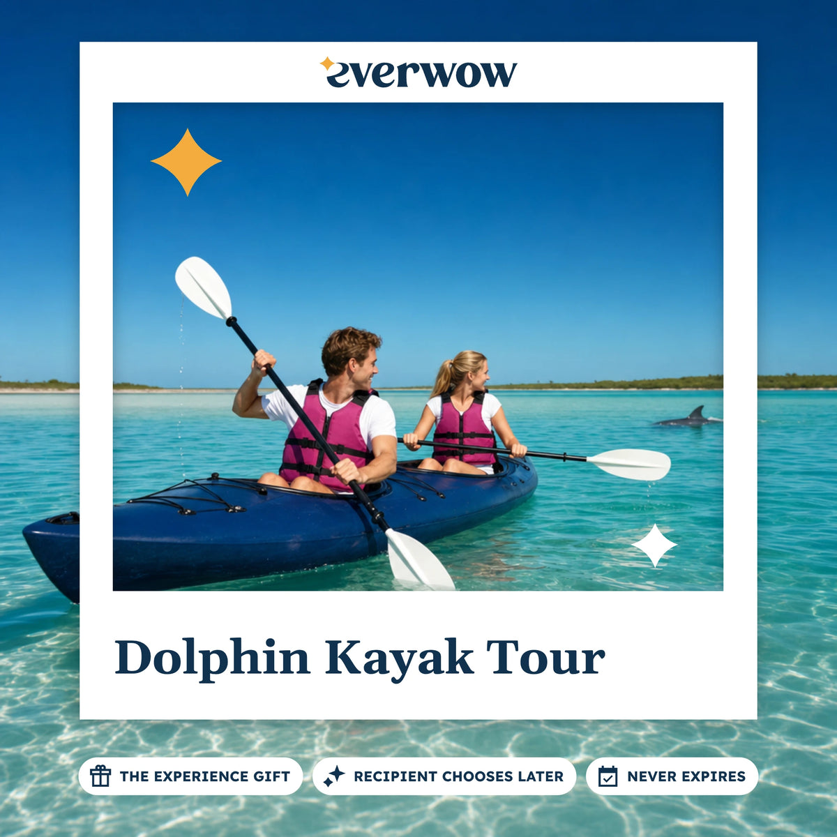 Everwow Dolphin Kayak Tour experience gift photo in a frame, kayakers watching a dolphin
