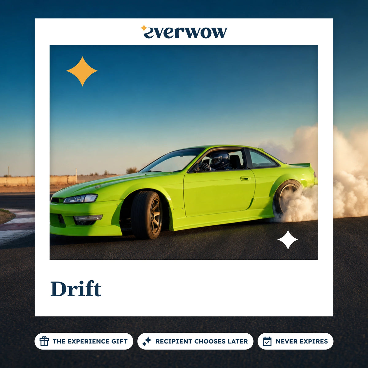 Everwow Drift experience gift photo in a frame, drift car in tire smoke