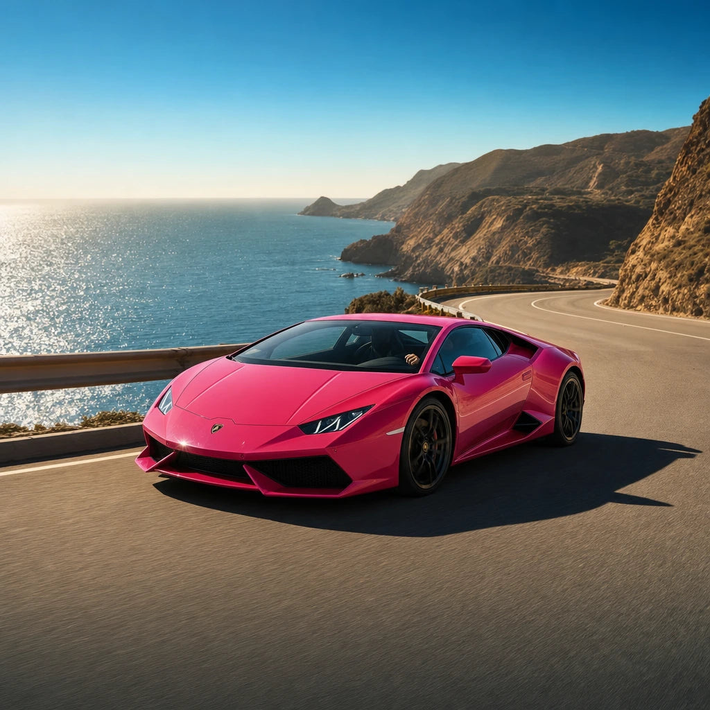 Driver cruising an exotic car along a cliff-top coastal road, Exotic Car Driving experience gift