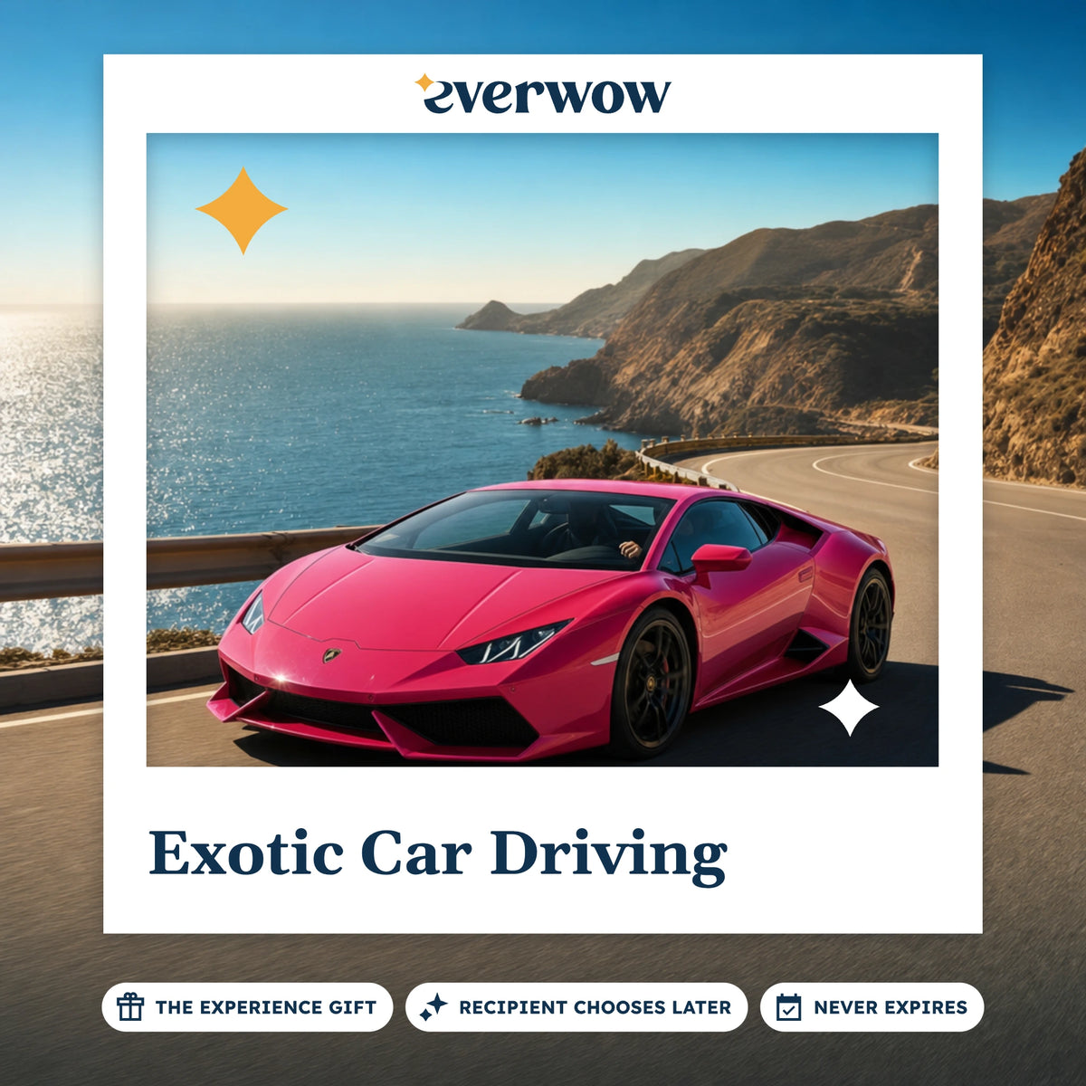 Everwow Exotic Car Driving experience gift photo in a frame, exotic car coastal drive