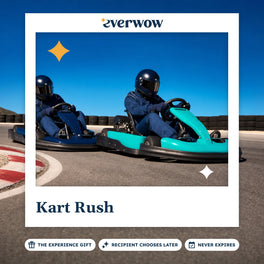Everwow Kart Rush experience gift photo in a frame, go-karts racing through a hairpin