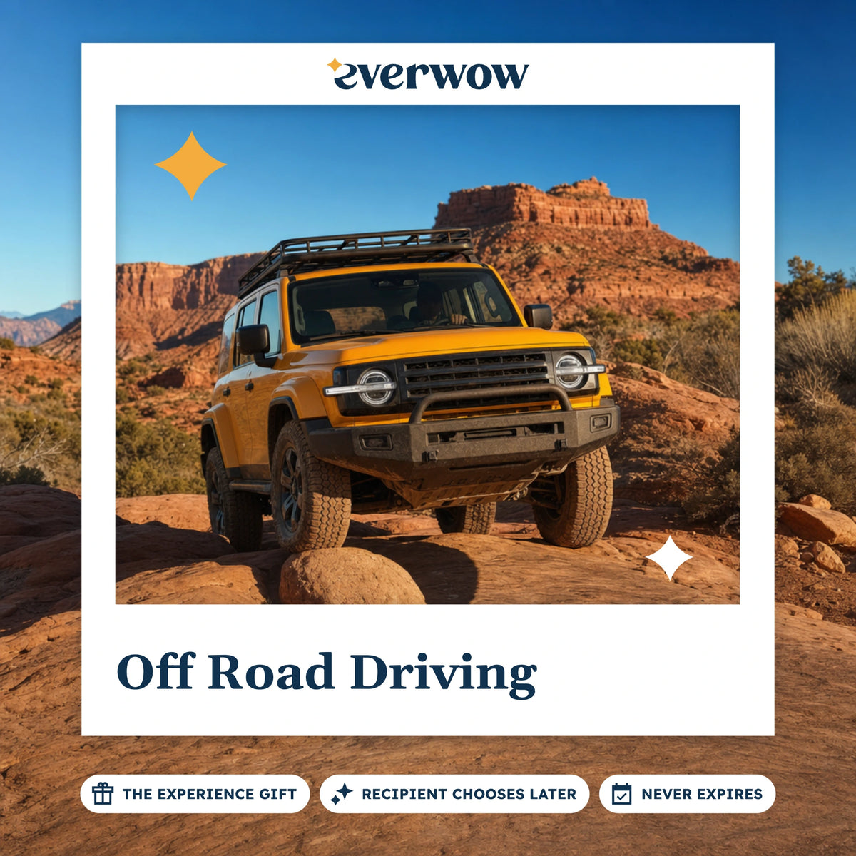 Everwow Off Road Driving experience gift photo in a frame, 4x4 on a desert trail