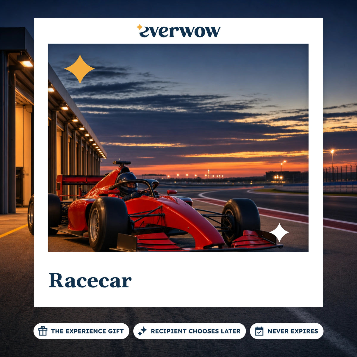 Everwow Racecar experience gift photo in a frame, formula car in pit lane