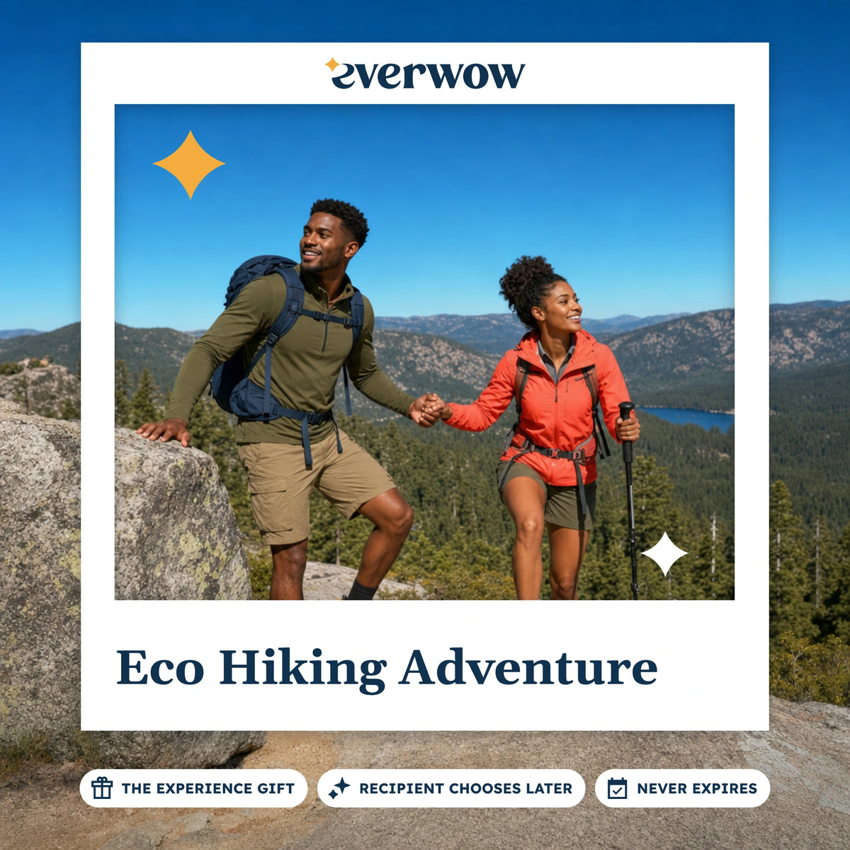 Everwow Eco Hiking Adventure experience gift photo in a frame, hikers on a granite trail