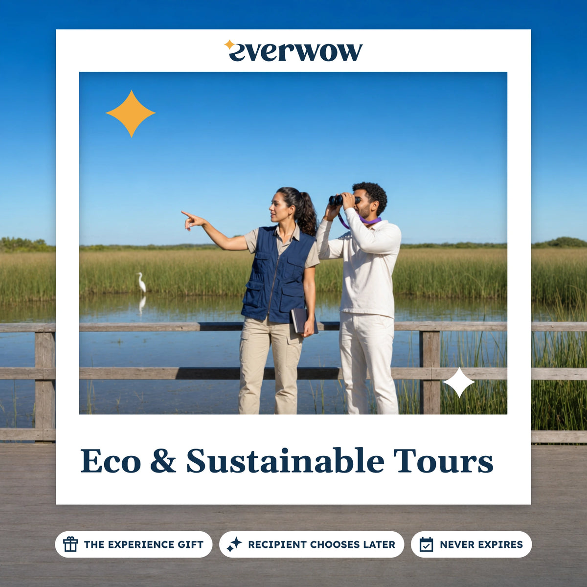 Everwow Eco & Sustainable Tours experience gift photo in a frame, birdwatching on a boardwalk