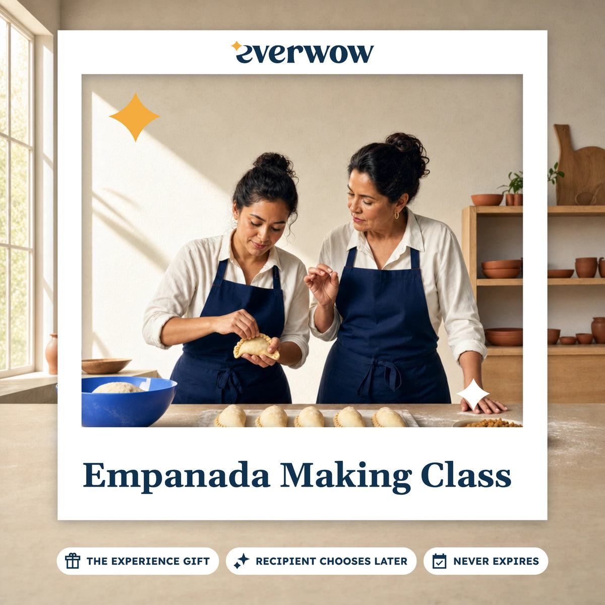 Everwow Empanada Making Class experience gift photo in a frame, crimping empanadas together