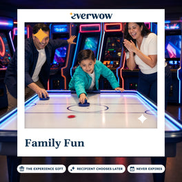 Everwow Family Fun experience gift photo in a frame, air hockey in an arcade