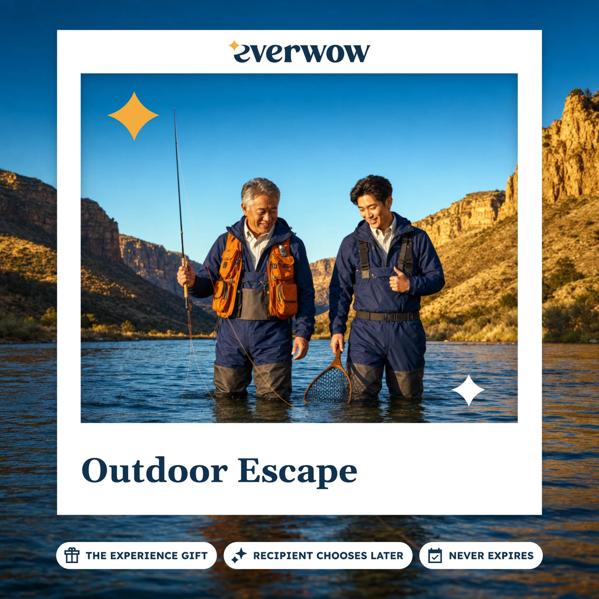 Everwow Outdoor Escape experience gift photo in a frame, fly fishing in a river canyon