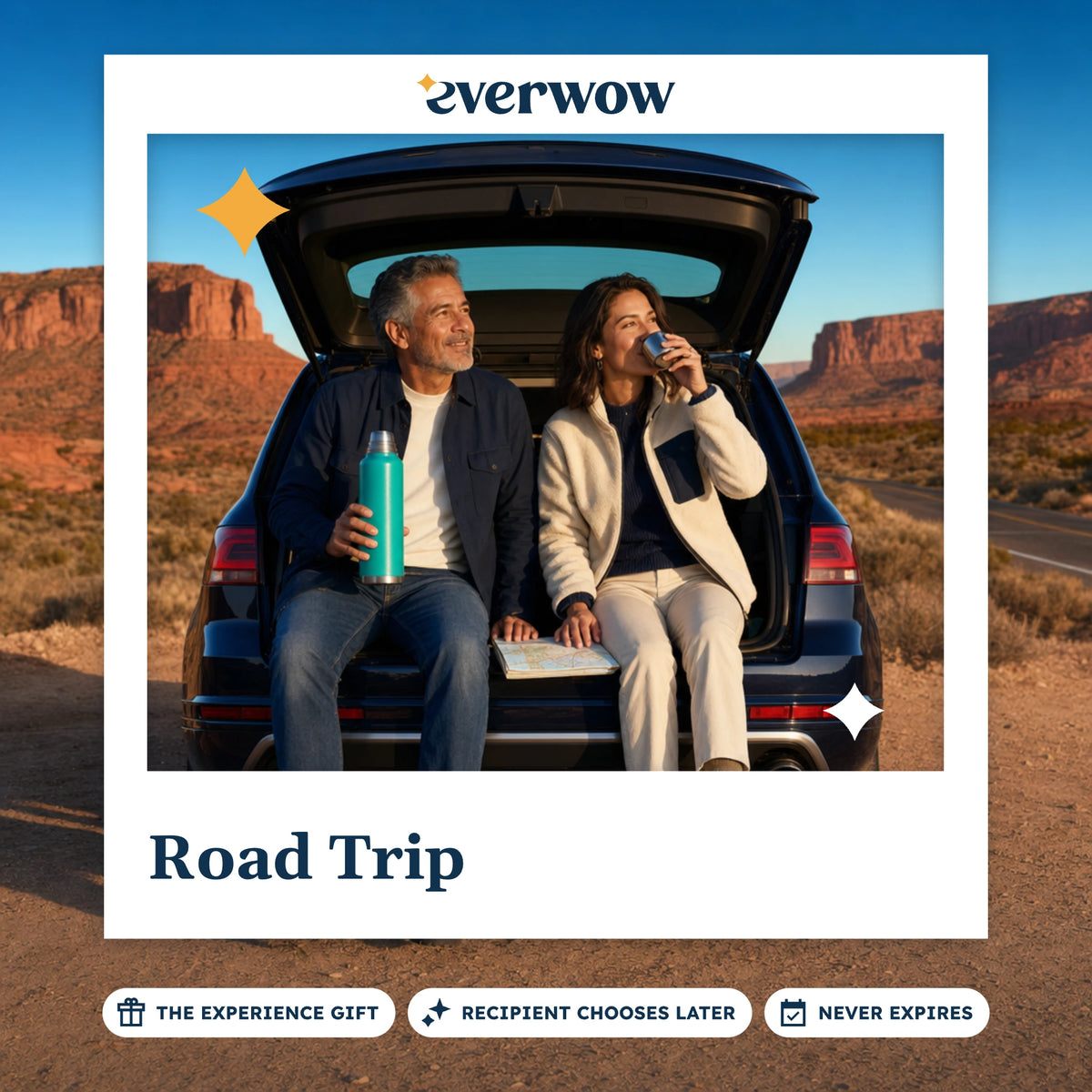 Everwow Road Trip experience gift photo in a frame, tailgate stop at a desert overlook