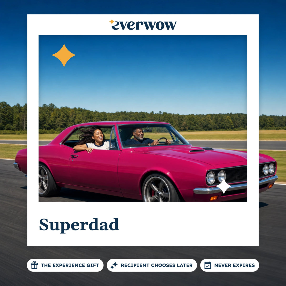Everwow Superdad experience gift photo in a frame, muscle car on a track