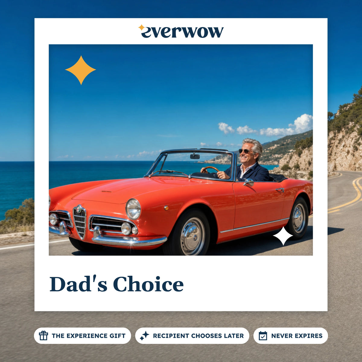 Everwow Dad's Choice experience gift photo in a frame, classic convertible coast drive