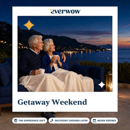 Everwow Getaway Weekend experience gift photo in a frame, grandparents on a resort terrace