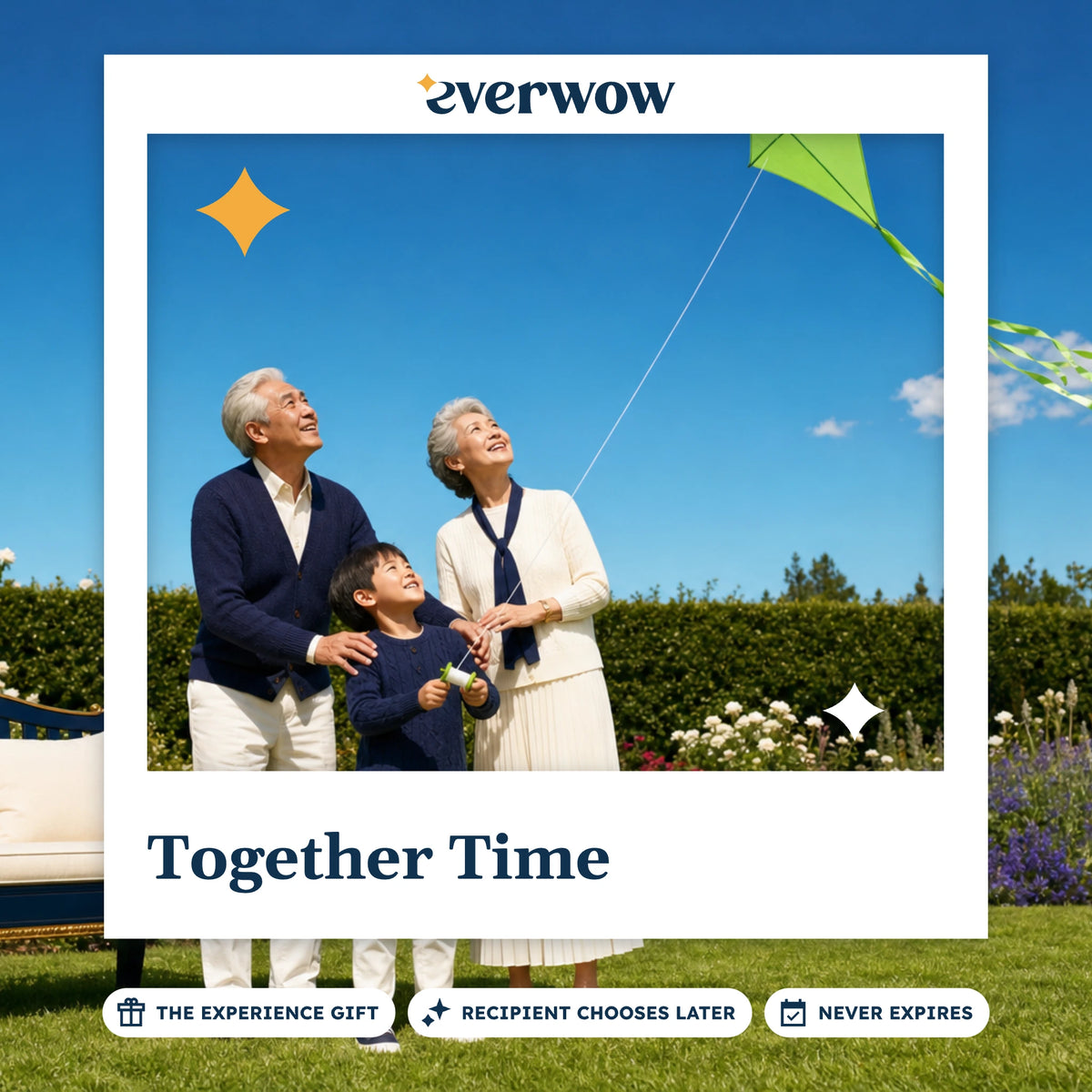 Everwow Together Time experience gift photo in a frame, family flying a kite
