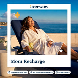 Everwow Mom Recharge experience gift photo in a frame, resting on a spa terrace