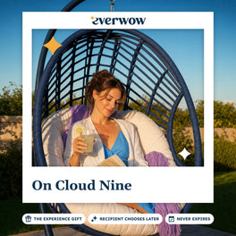 Everwow On Cloud Nine experience gift photo in a frame, reading in a cocoon chair