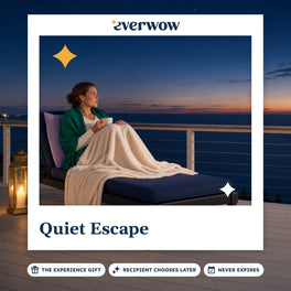 Everwow Quiet Escape experience gift photo in a frame, tea on a sea-view balcony