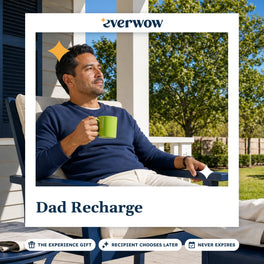 Everwow Dad Recharge experience gift photo in a frame, dad with coffee on porch