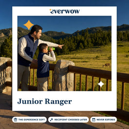 Everwow Junior Ranger experience gift photo in a frame, child with binoculars at an overlook