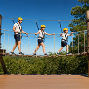 Two children crossing a rope bridge on a treetop ropes course, The Great Escape experience gift