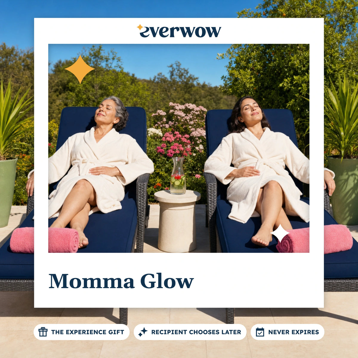 Everwow Momma Glow experience gift photo in a frame, garden spa day for two