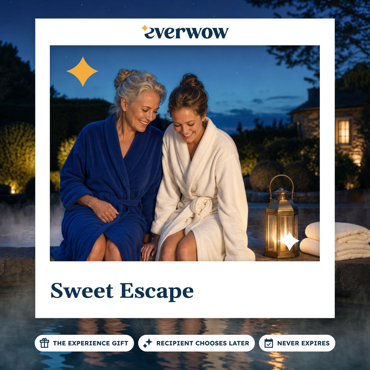 Everwow Sweet Escape experience gift photo in a frame, thermal pool by lantern light