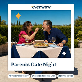 Everwow Parents Date Night experience gift photo in a frame, couple dining on a terrace