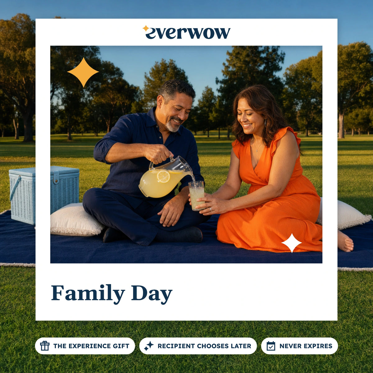 Everwow Family Day experience gift photo in a frame, couple picnicking in a park