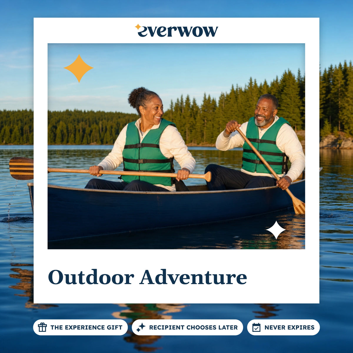 Everwow Outdoor Adventure experience gift photo in a frame, couple canoeing on a lake