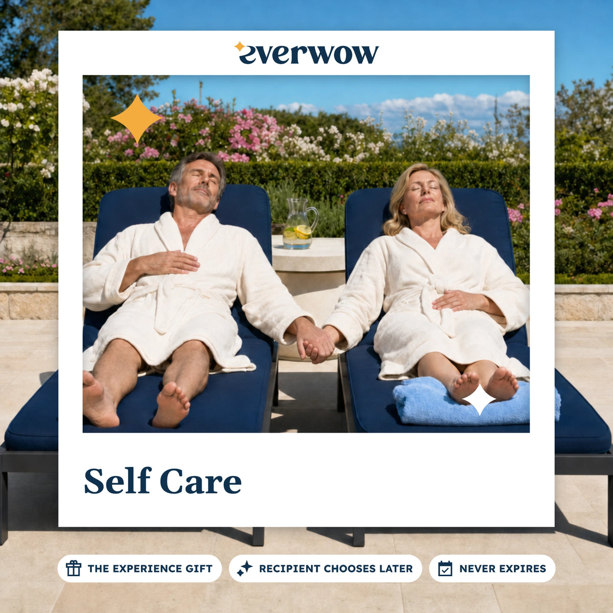 Everwow Self Care experience gift photo in a frame, couple on spa loungers