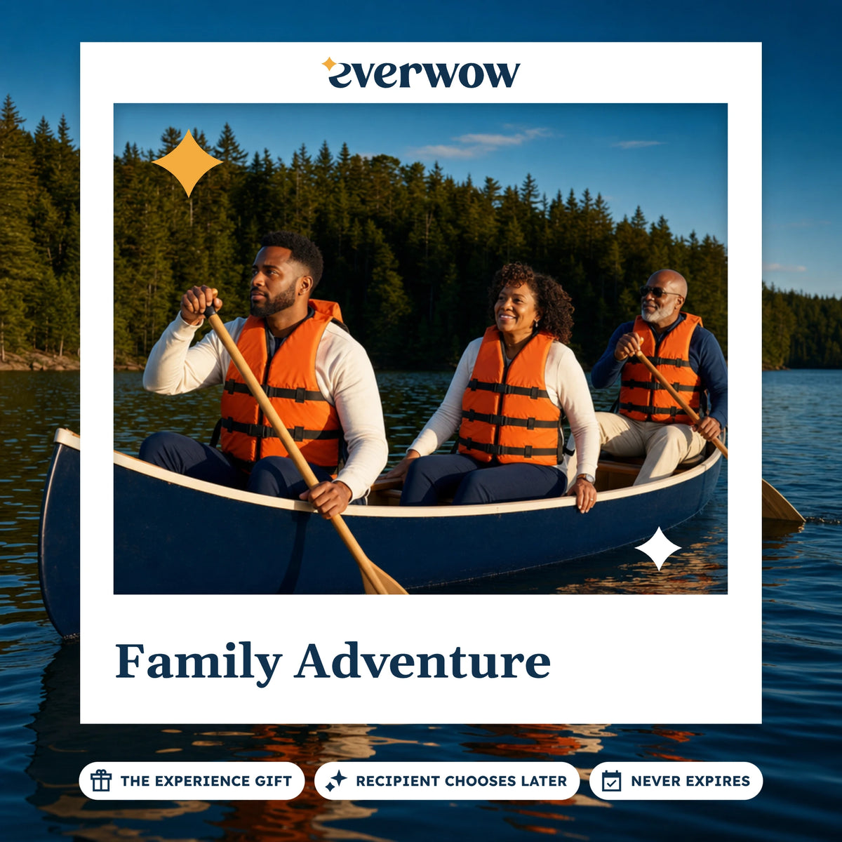 Everwow Family Adventure experience gift photo in a frame, family canoe on a lake