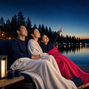 Family pointing out first stars from lakeside dock loungers, Family Getaway experience gift