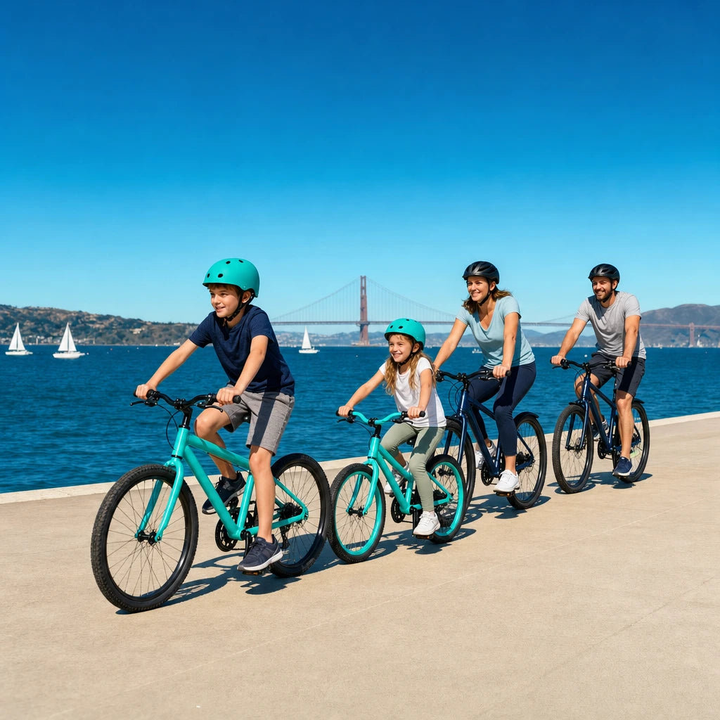 Family biking the San Francisco waterfront by the bay, Family Fun in San Francisco Experience Collection experience gift