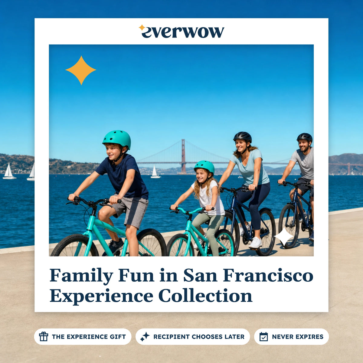 Everwow Family Fun in San Francisco Experience Collection experience gift photo in a frame, family bike ride by the bay