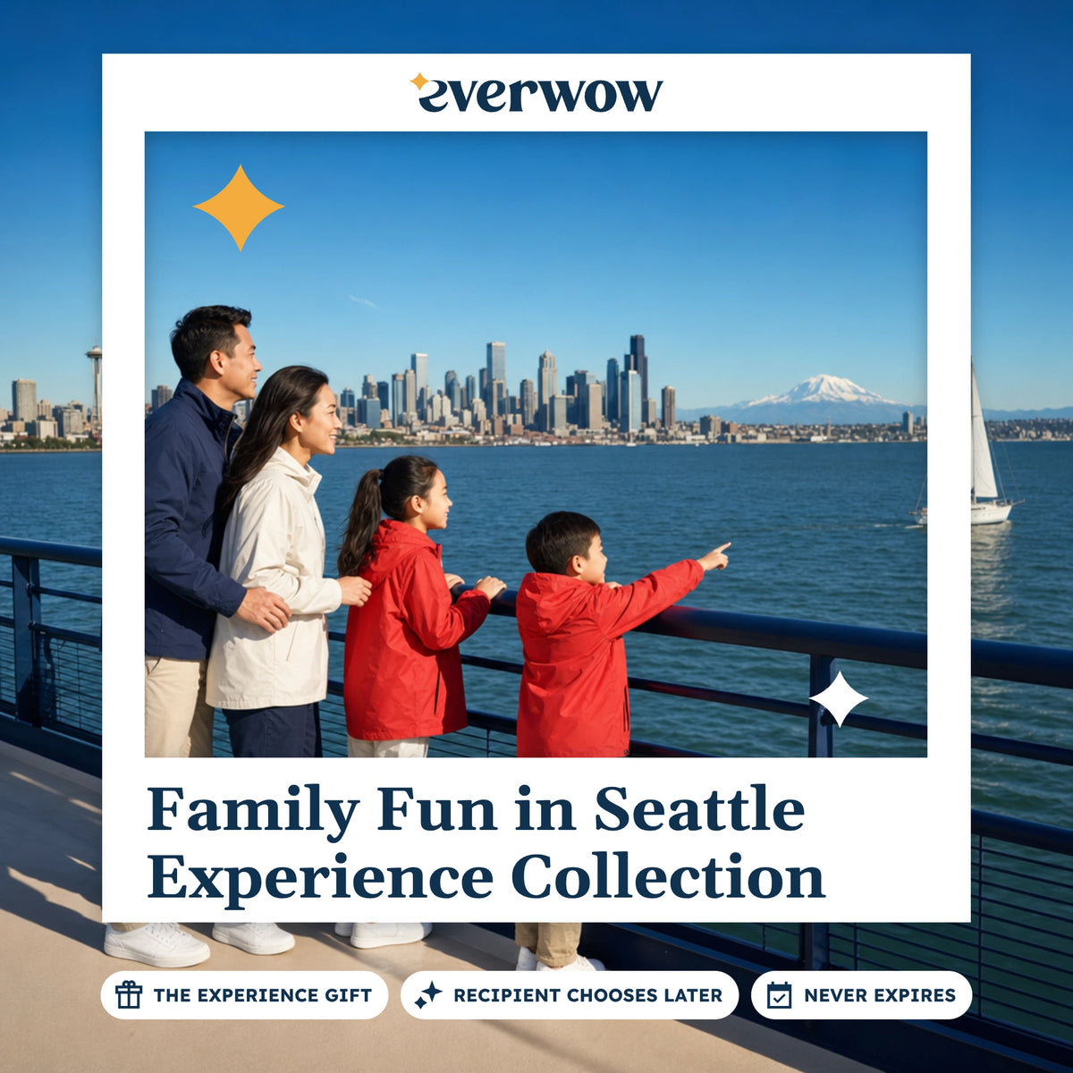 Everwow Family Fun in Seattle Experience Collection experience gift photo in a frame, family on a ferry deck