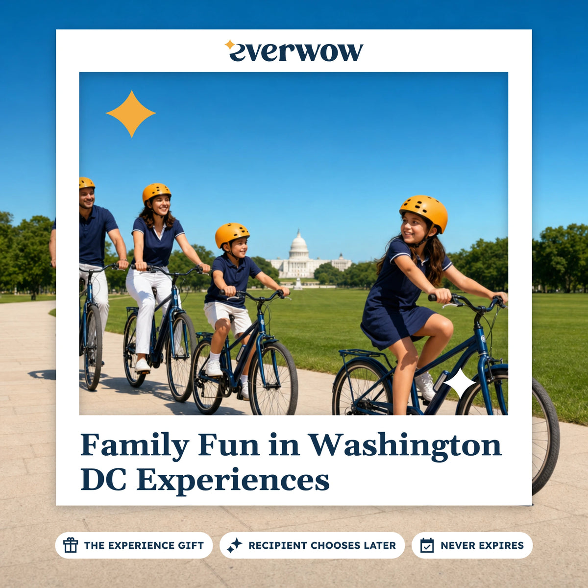 Everwow Family Fun in Washington DC Experiences experience gift photo in a frame, family bike ride on the mall