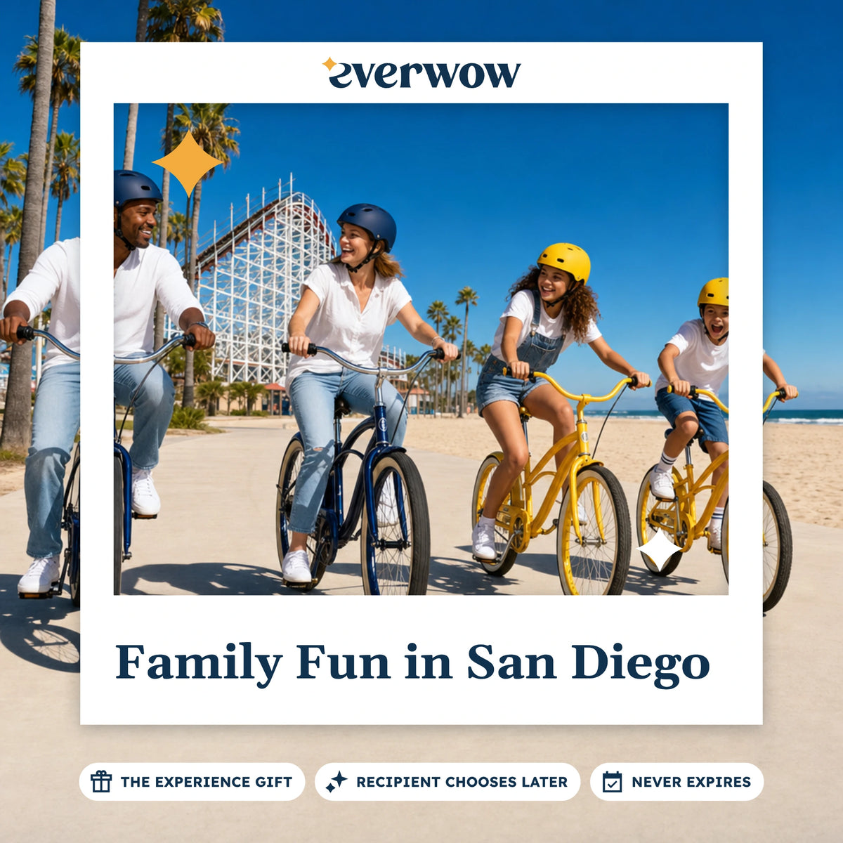 Everwow Family Fun in San Diego experience gift photo in a frame, bikes on the boardwalk