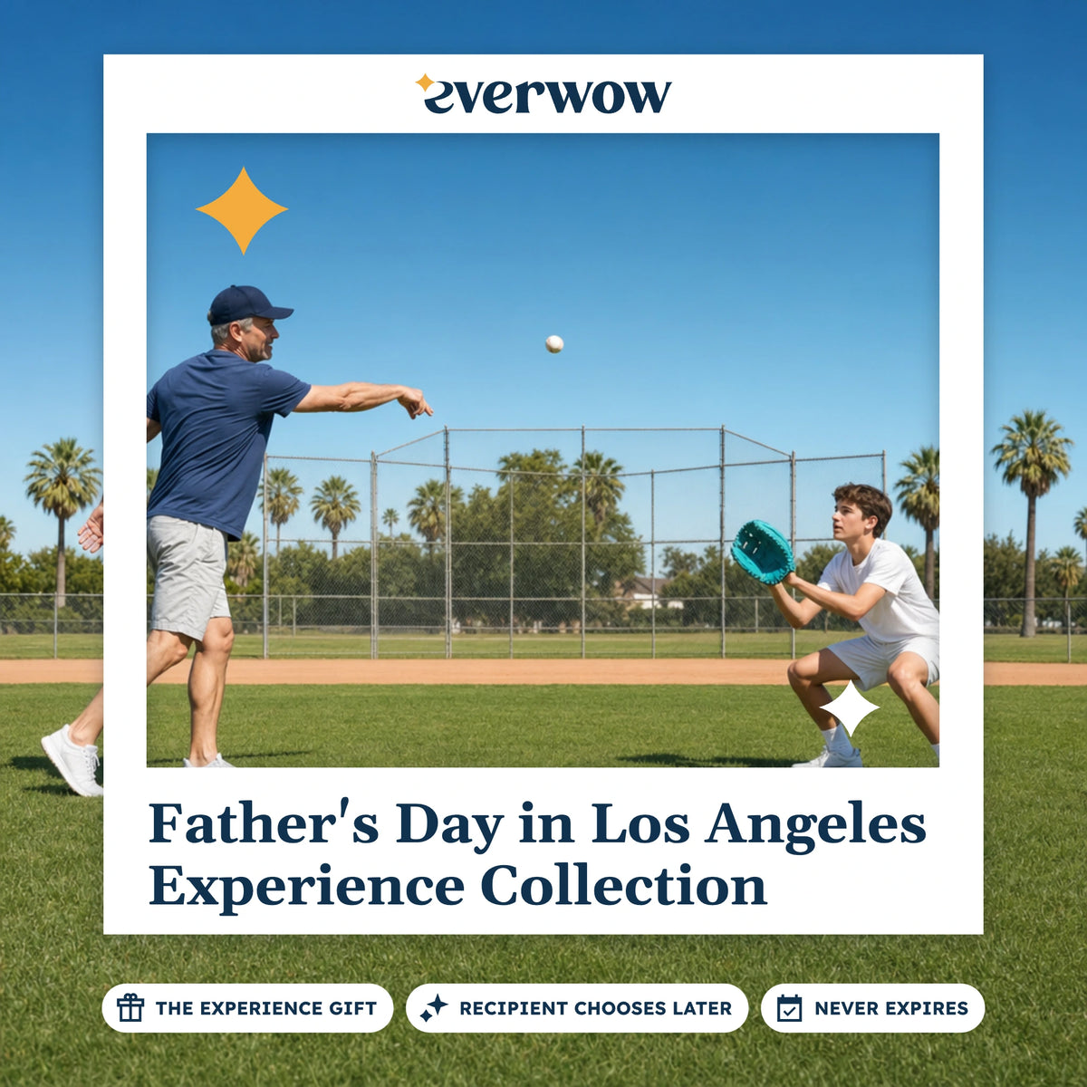 Everwow Father's Day in Los Angeles Experience Collection experience gift photo in a frame, playing catch on a ballfield