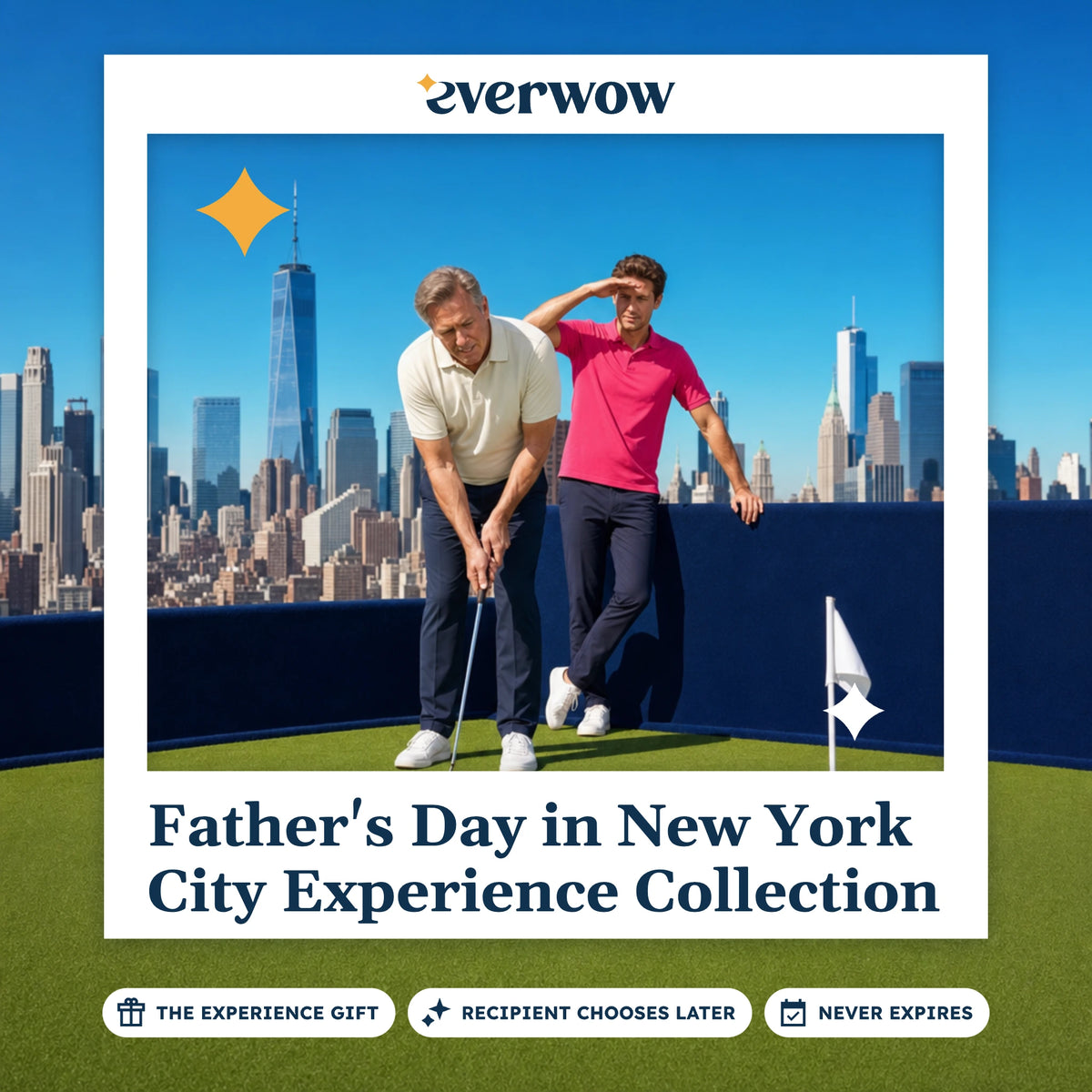 Everwow Father's Day in New York City Experience Collection experience gift photo in a frame, rooftop golf in Manhattan
