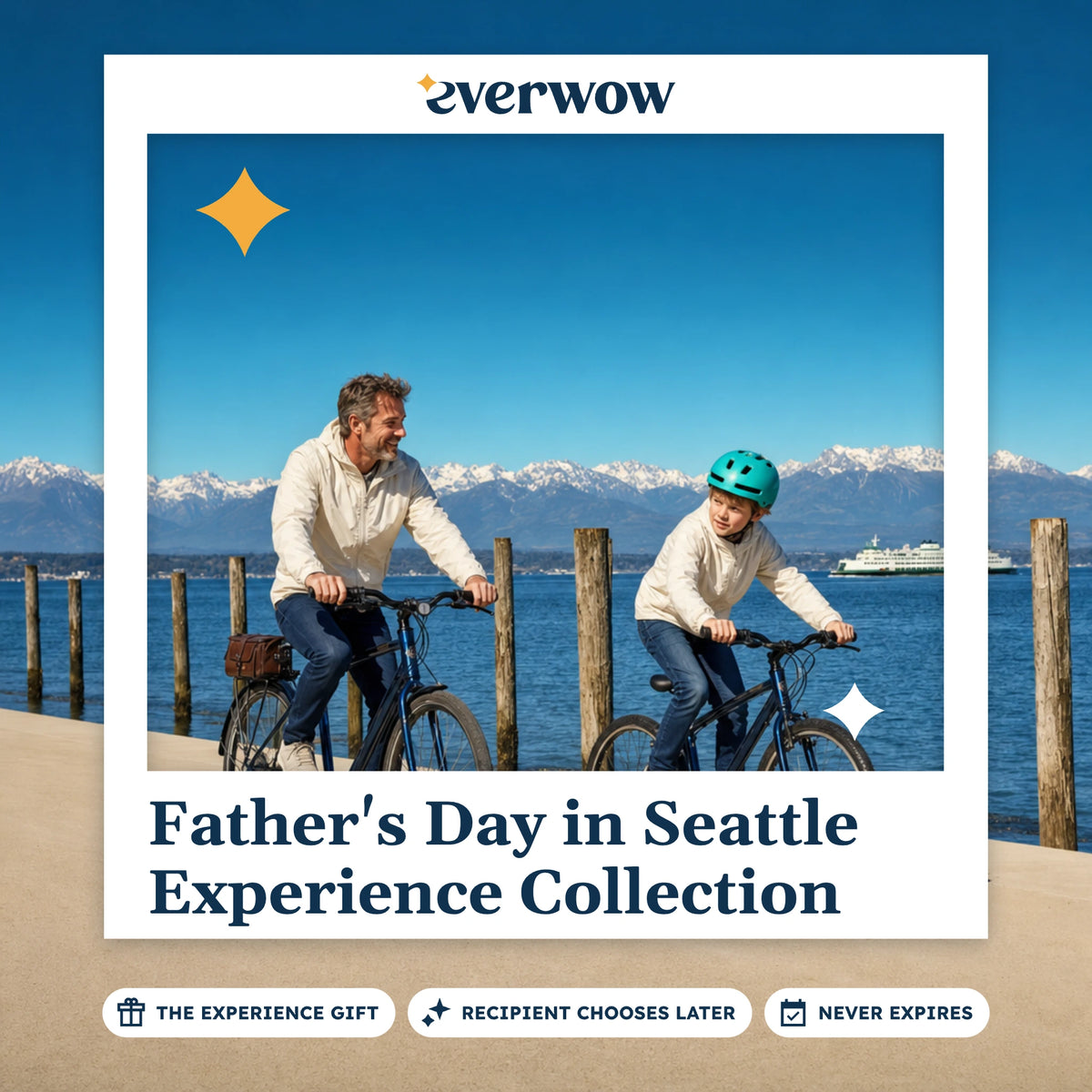 Everwow Father's Day in Seattle Experience Collection experience gift photo in a frame, father and son bike ride