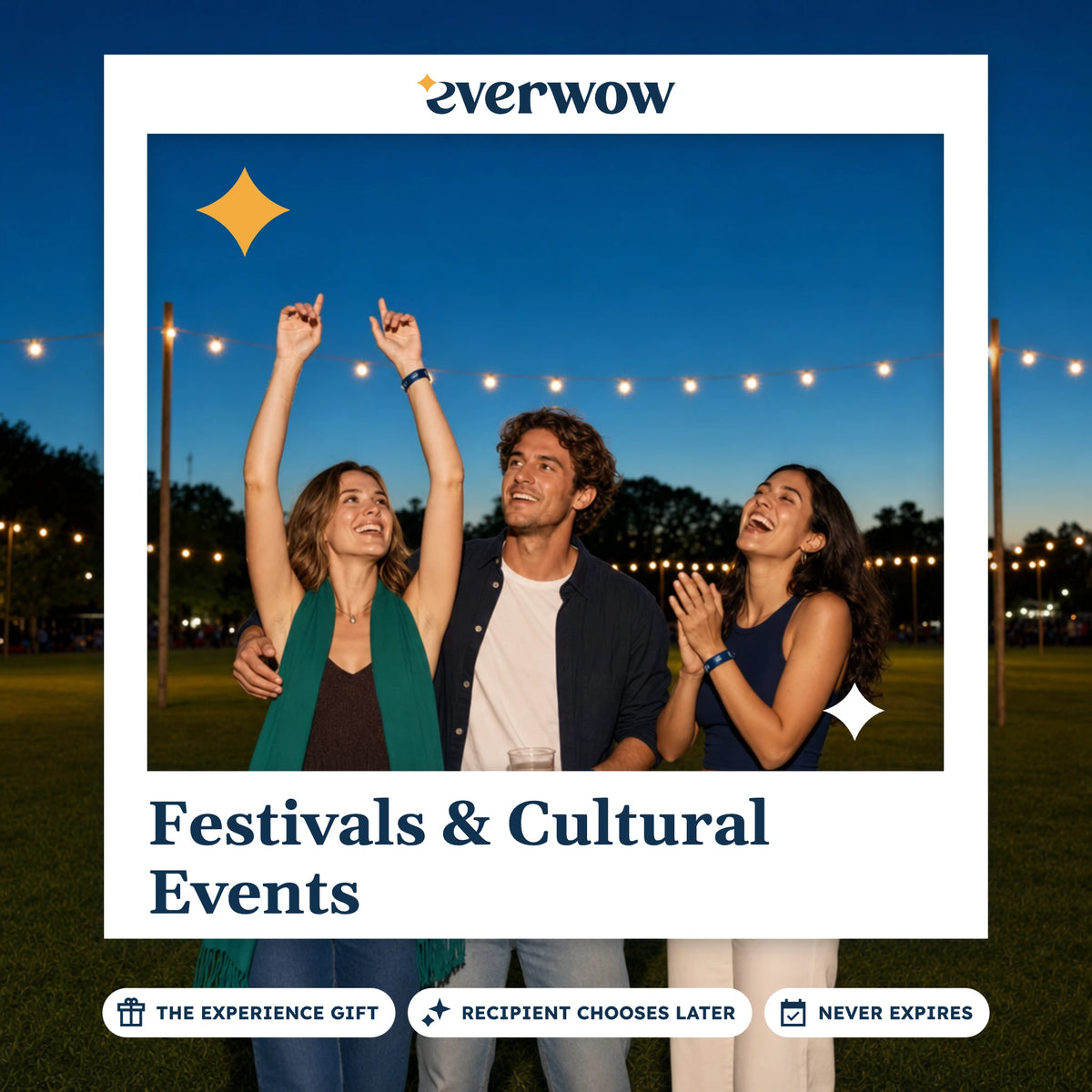 Everwow Festivals & Cultural Events experience gift photo in a frame, friends at an evening festival