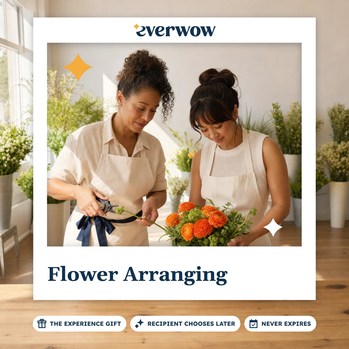 Everwow Flower Arranging experience gift photo in a frame, arranging flowers at a table