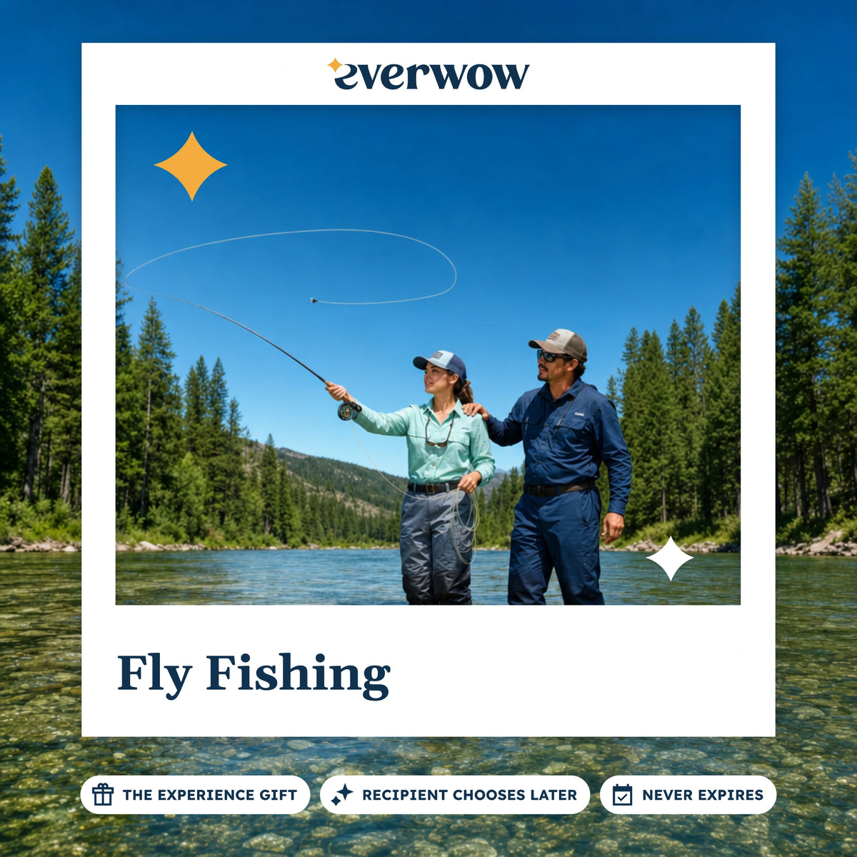 Everwow Fly Fishing experience gift photo in a frame, fly fishing a clear stream